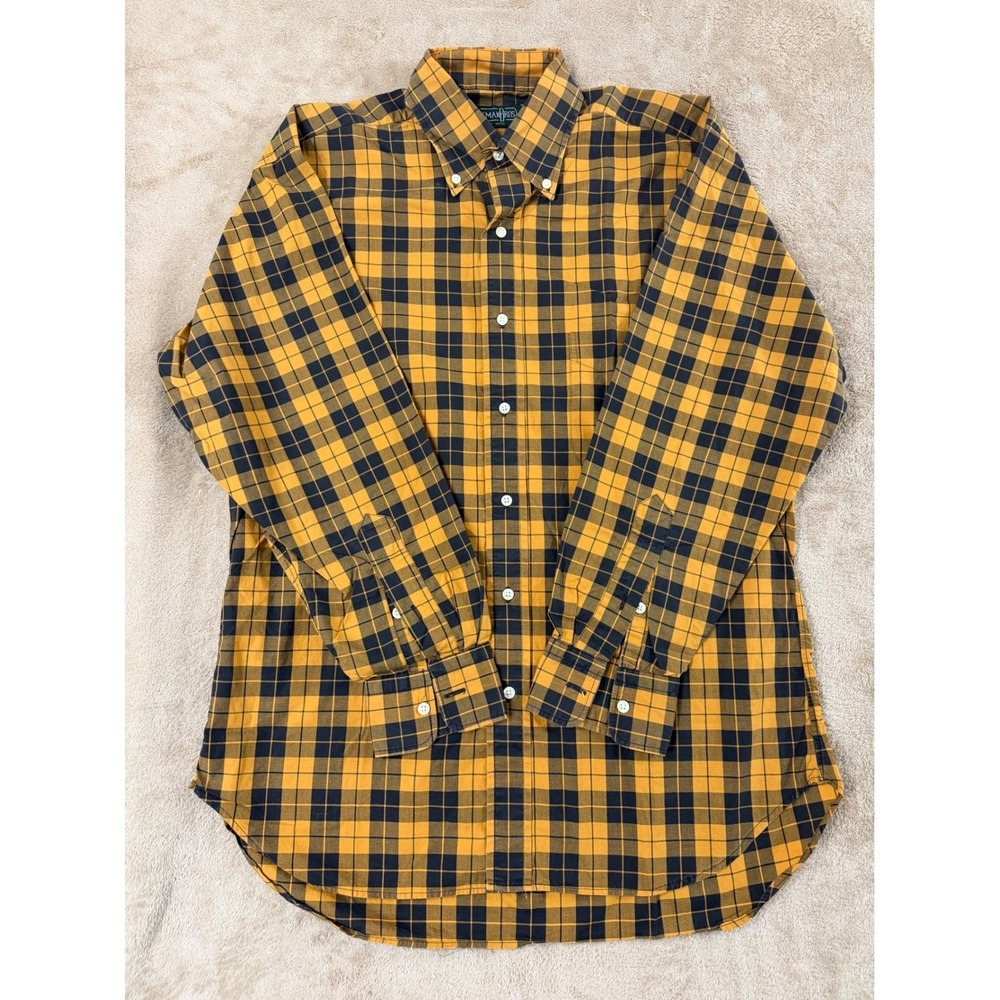 Vintage GITMAN BROS Plaid Mens size‎ 15  black/ light orange button down EUC